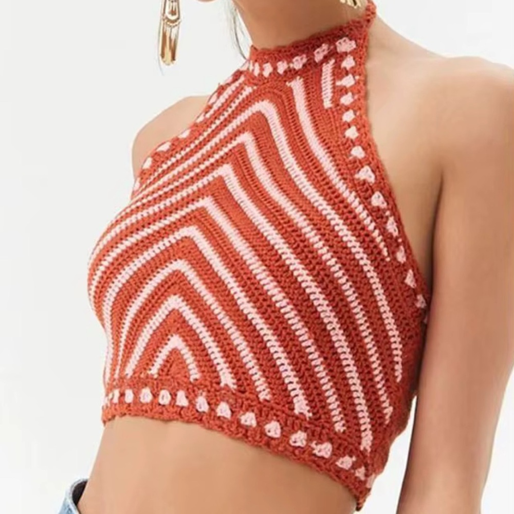 Charlotte Russe Red and Pink Chevron Knit Halter Top